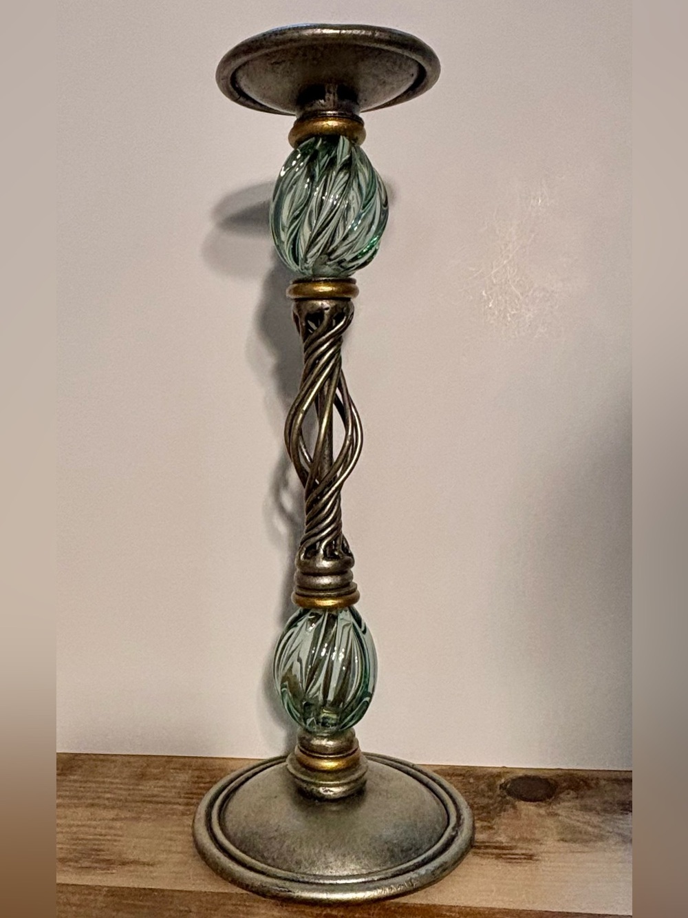 Murano Art Collection Pompeii Candlestick 13" Blown Glass Wrought Iron Pillar